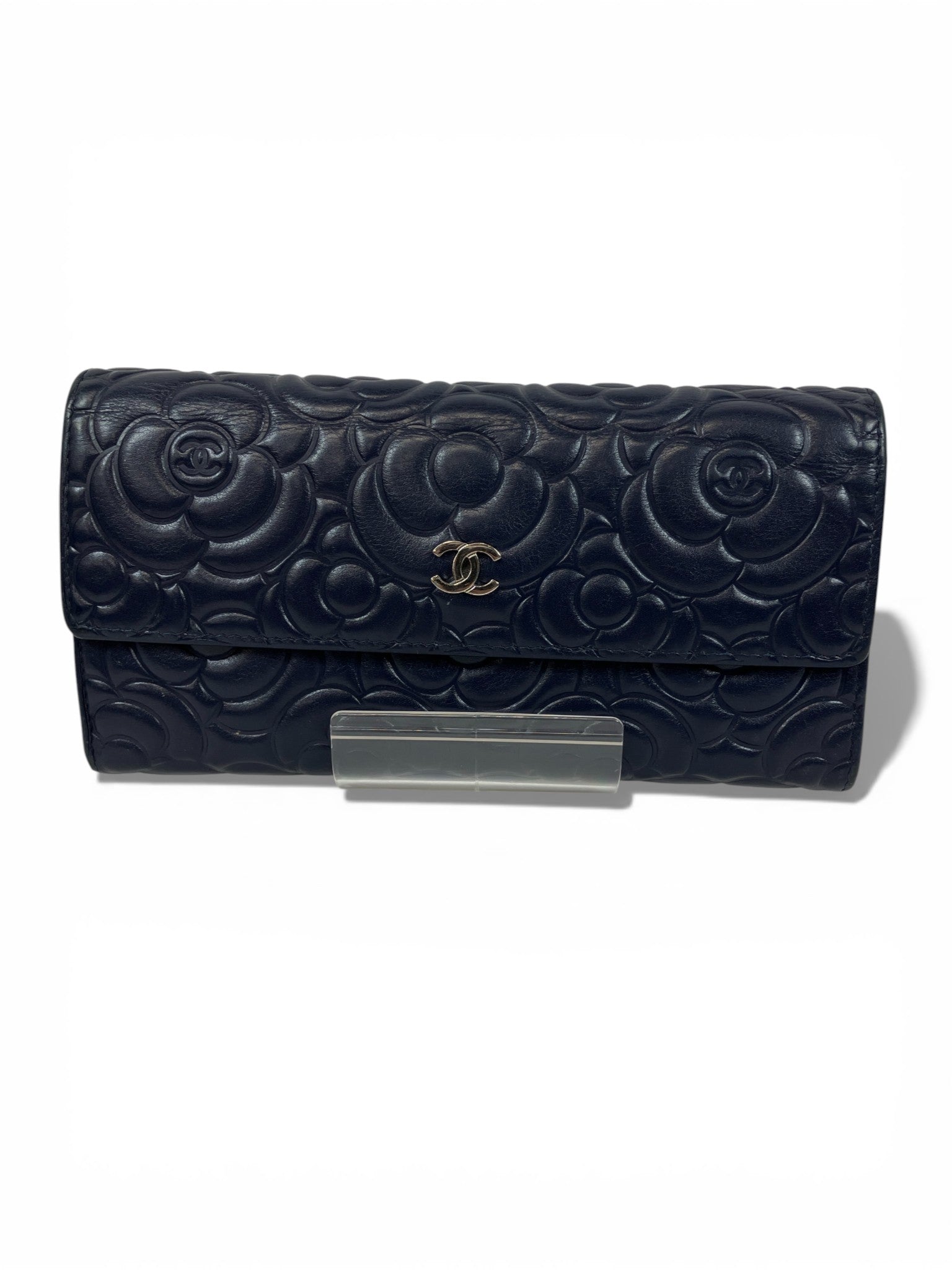 CHANEL 長財布 カメリア ラムスキン ネイビー ココマーク