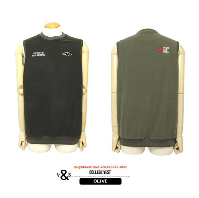 rough&swell［ラフアンドスウェル］COLLEGE VEST/マイクロフリース