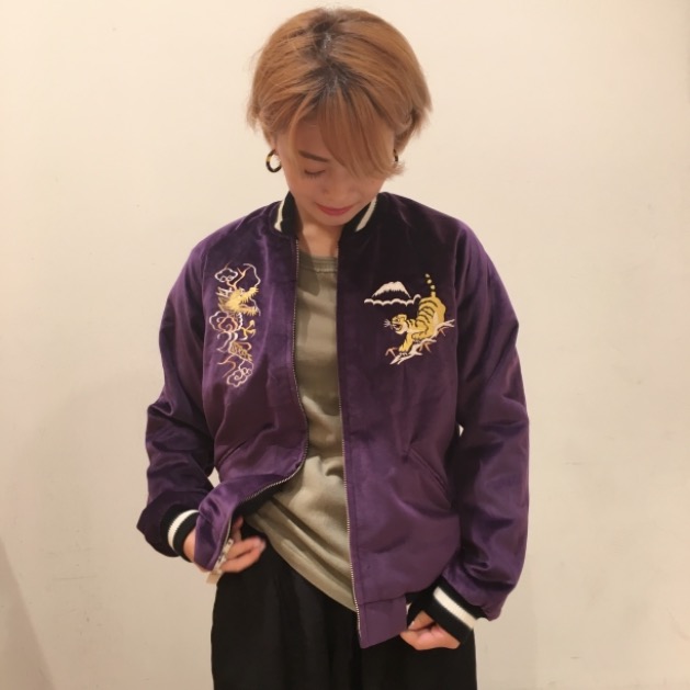 テーラー東洋 x Beams Japan スカジャン リバーシブル 緑x紫 テーラー