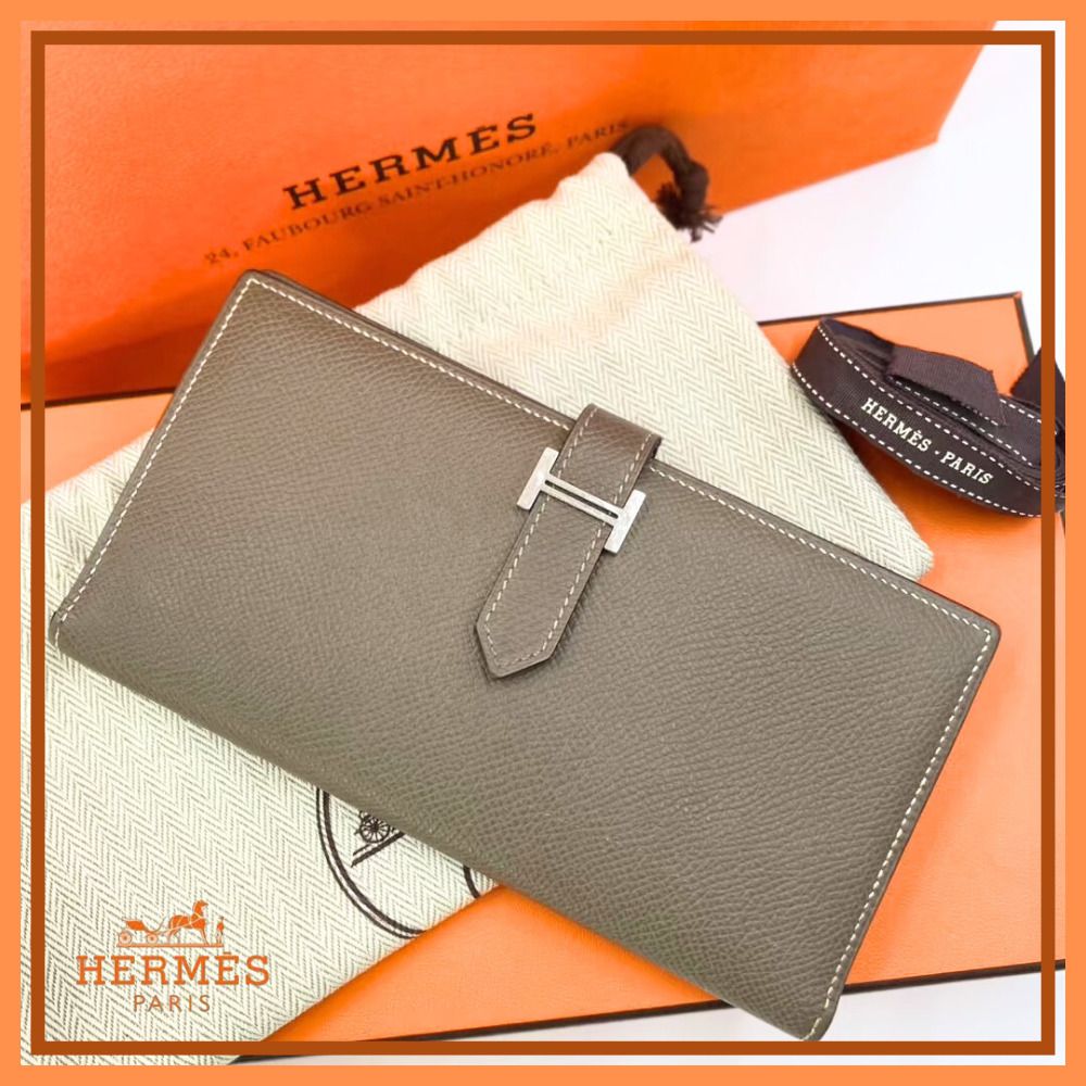 職人手作りの高級感【エルメス】ベアン 長財布スフレ エトゥープ