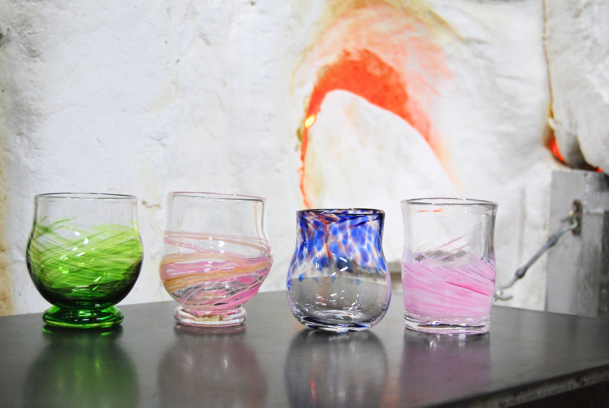 作家もの 吹きガラス 宙吹きガラス 足つきグラス 吹きガラス工房『一星