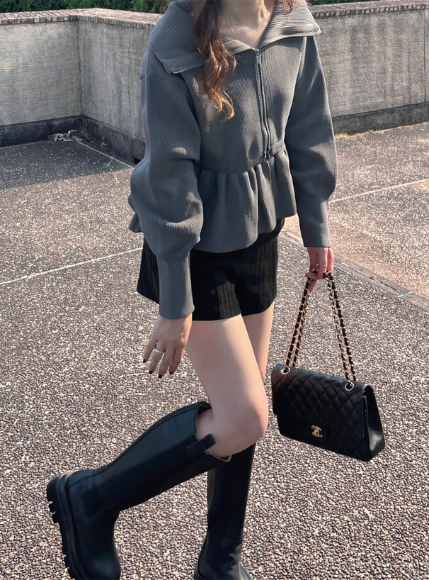 ハイウエストリブニットショートパンツ[an1235] | レディース