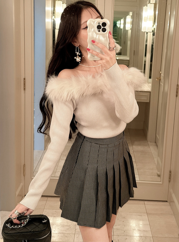 三上悠亜 ファーオフショルダーニットトップス[an1271] | レディース