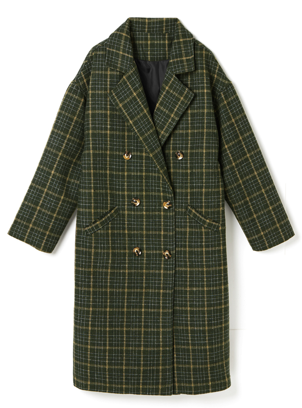 チェックロングダブルチェスターコート[ac1633] | レディース