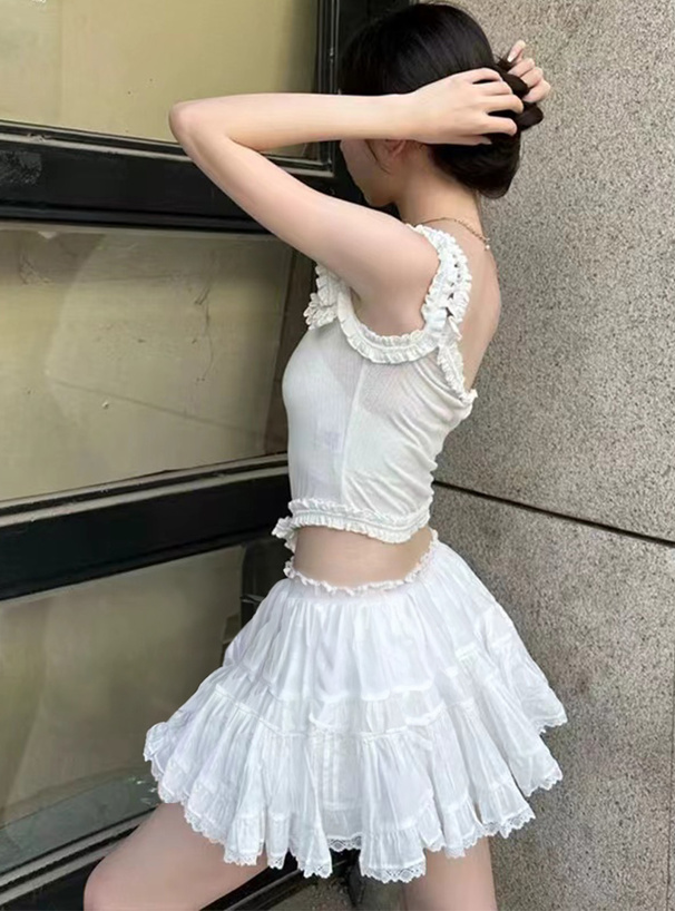 インパン裏地付きレースリボンフリルミニスカート[at2303