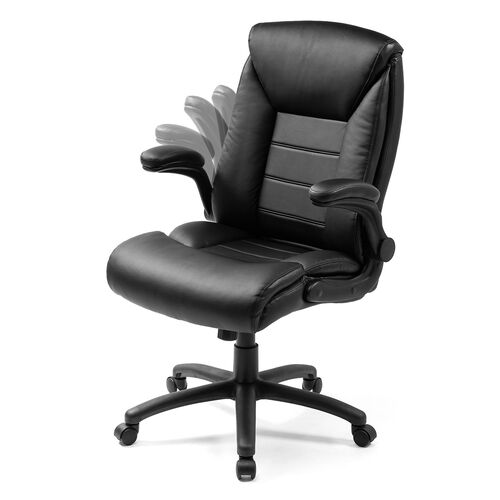 レザーチェア（極厚クッション・PUレザー・跳ね上げ式肘掛け