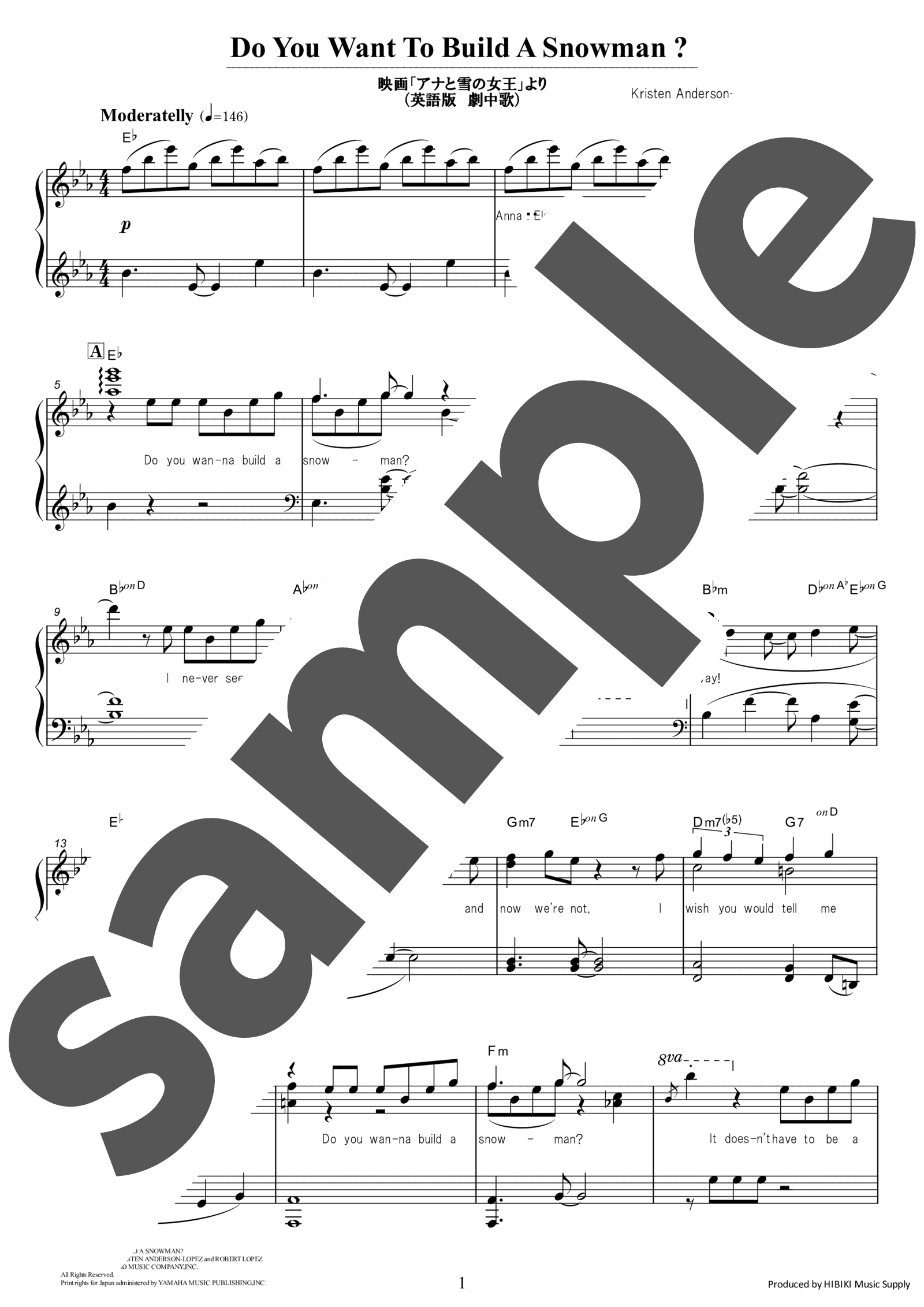 ピアノ楽譜】雪だるまつくろう / KRISTEN BELL（初中級） - 楽譜アプリ