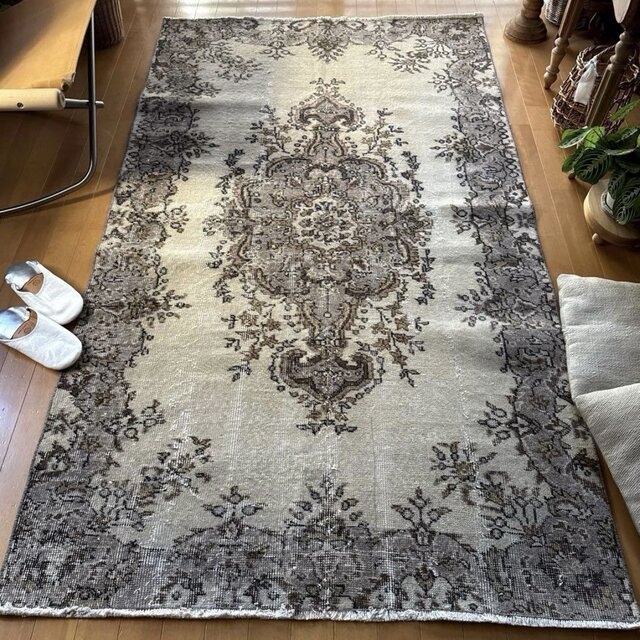 116×204 グレージュ×ブラウン 王道メダリオン トルコヴィンテージラグ