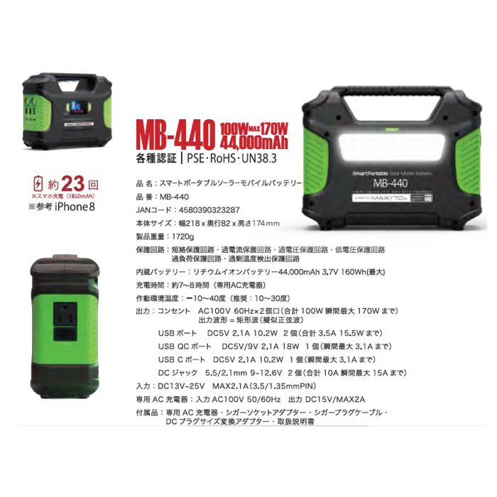 ナフコ 44Ah モバイルバッテリー MB-440の通販｜発電機・トランス