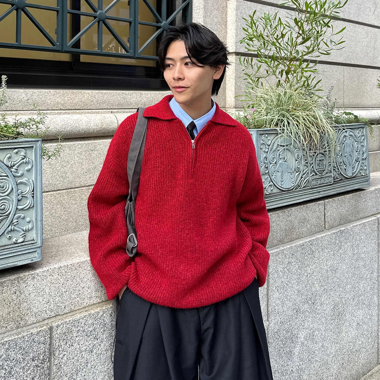 ユニセックス) カラーハーフジップアップニット | ファッション通販