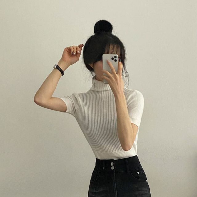 3color] リブハイネック半袖ニット | ファッション通販サイト NUGU