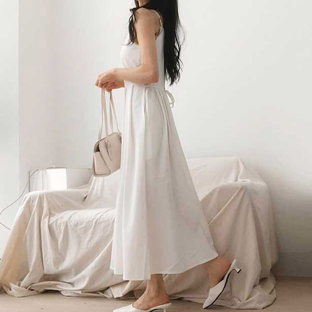 レイヤードフリル紐ノースリーブロングワンピース | ファッション通販