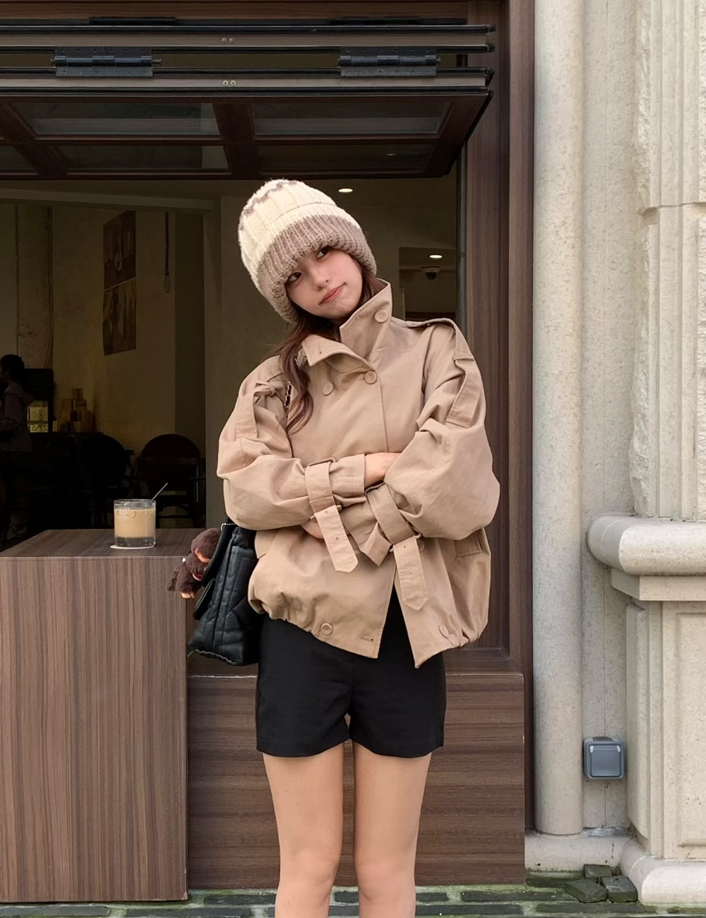 ハイネックダブルボタンショートトレンチジャケット | ファッション