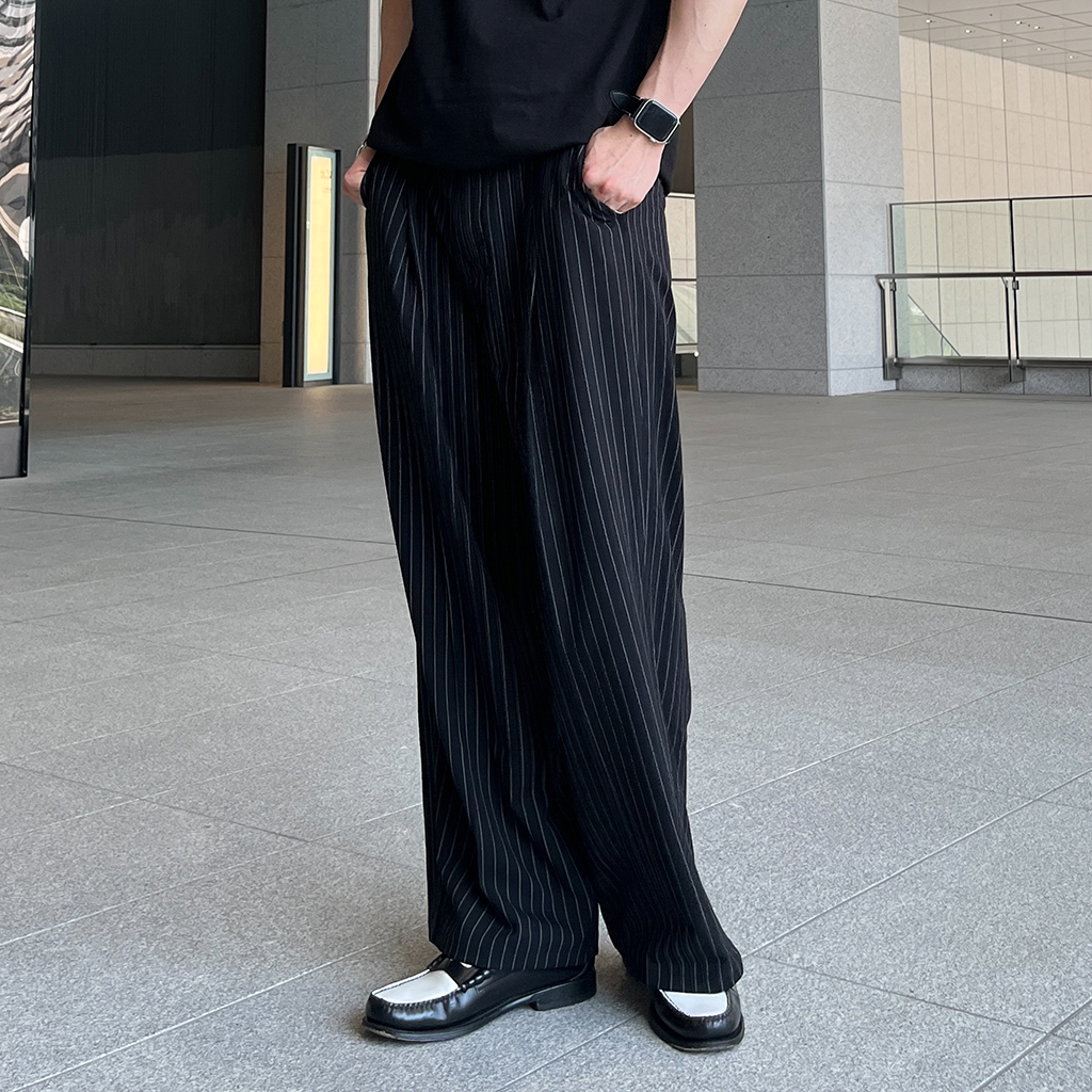 タック入りストライプスラックス | ファッション通販サイト NUGU