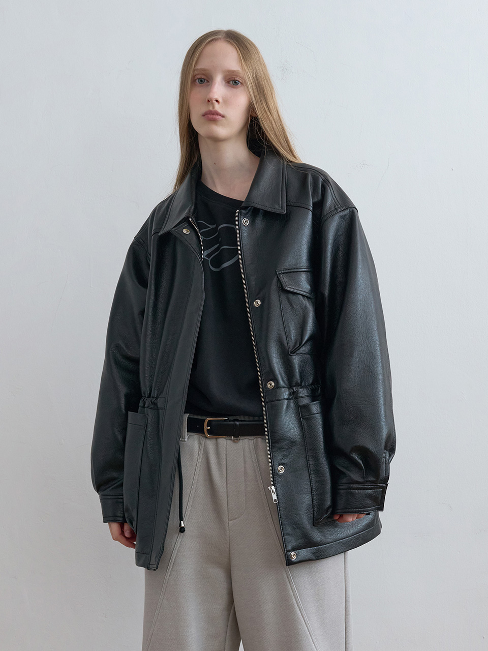 Oversized Leather Jacket Black | ファッション通販サイト NUGU