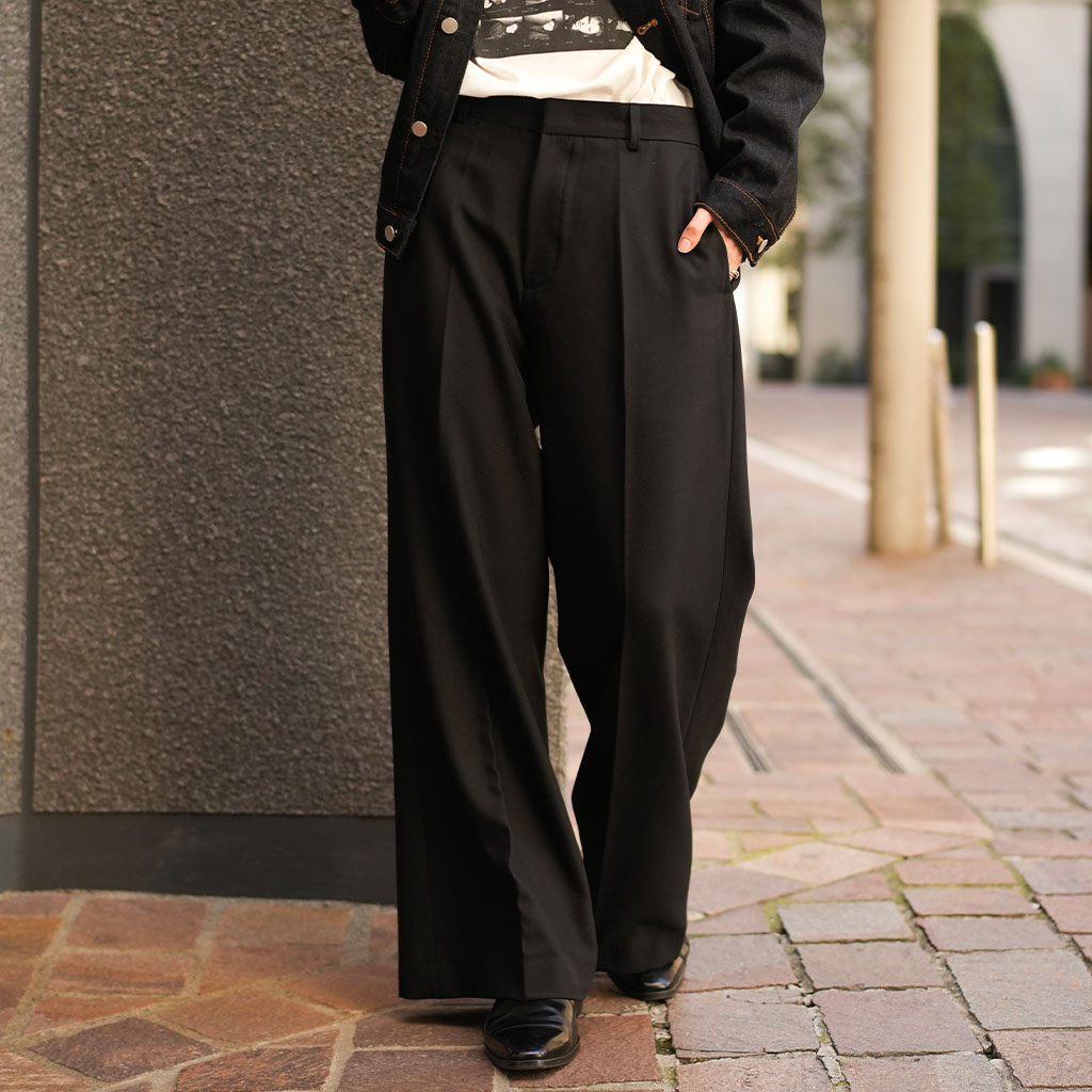 8回再販](ORIGINAL) ワイドフレアスラックス (black) | ファッション