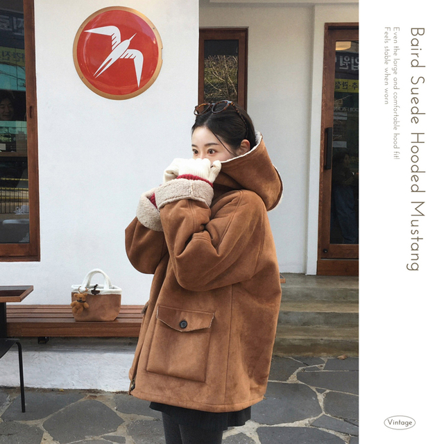 ORIGINAL) フード付き、スエードボアムートンコート | ファッション