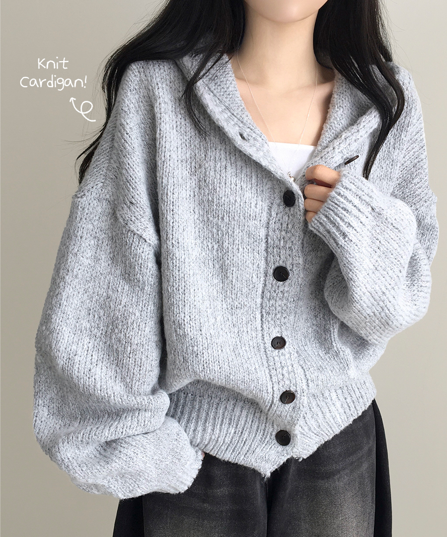 オーバーサイズアクリルフード付きニットカーディガン | ファッション