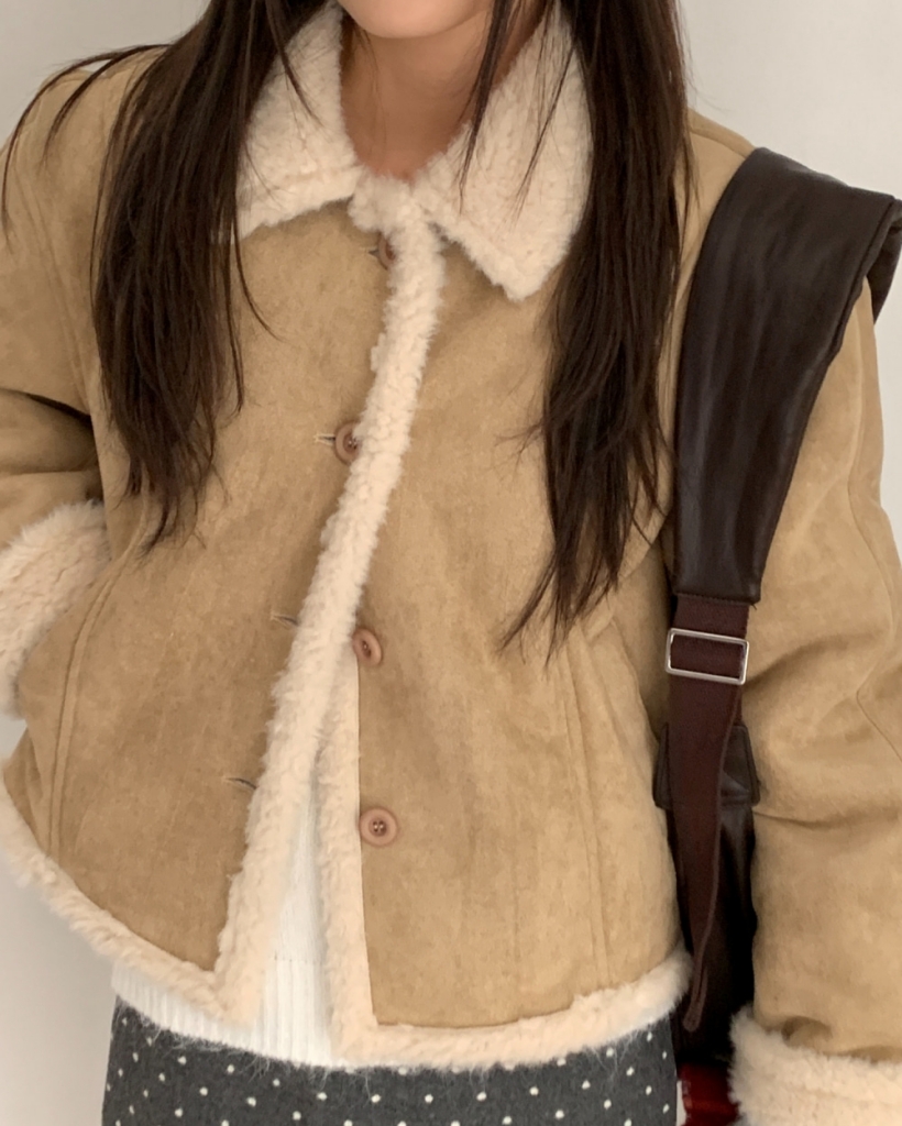 3 color) フェイクファー裏地 スエード ムートンジャケット アウター