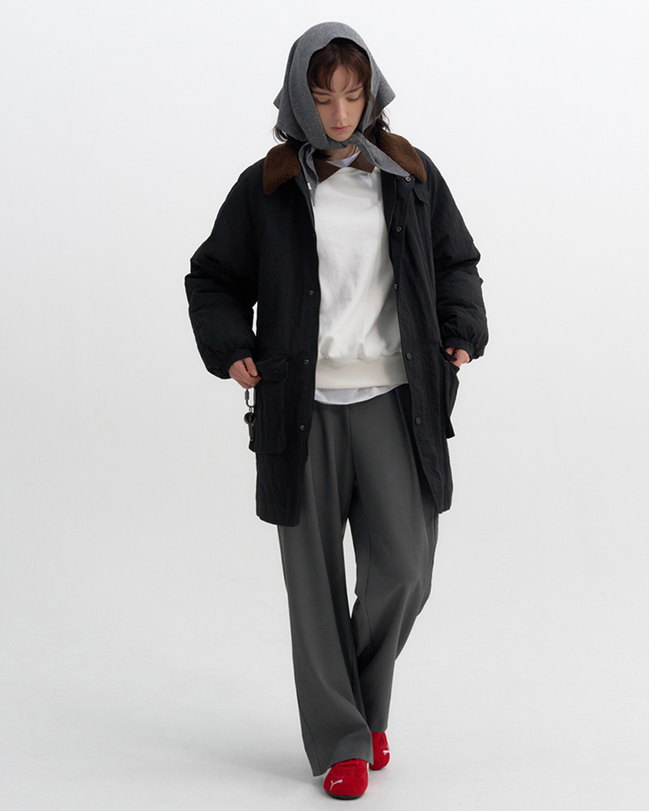 2回再販](ORIGINAL) ボアカラーナイロンパデッドジャンパー (black