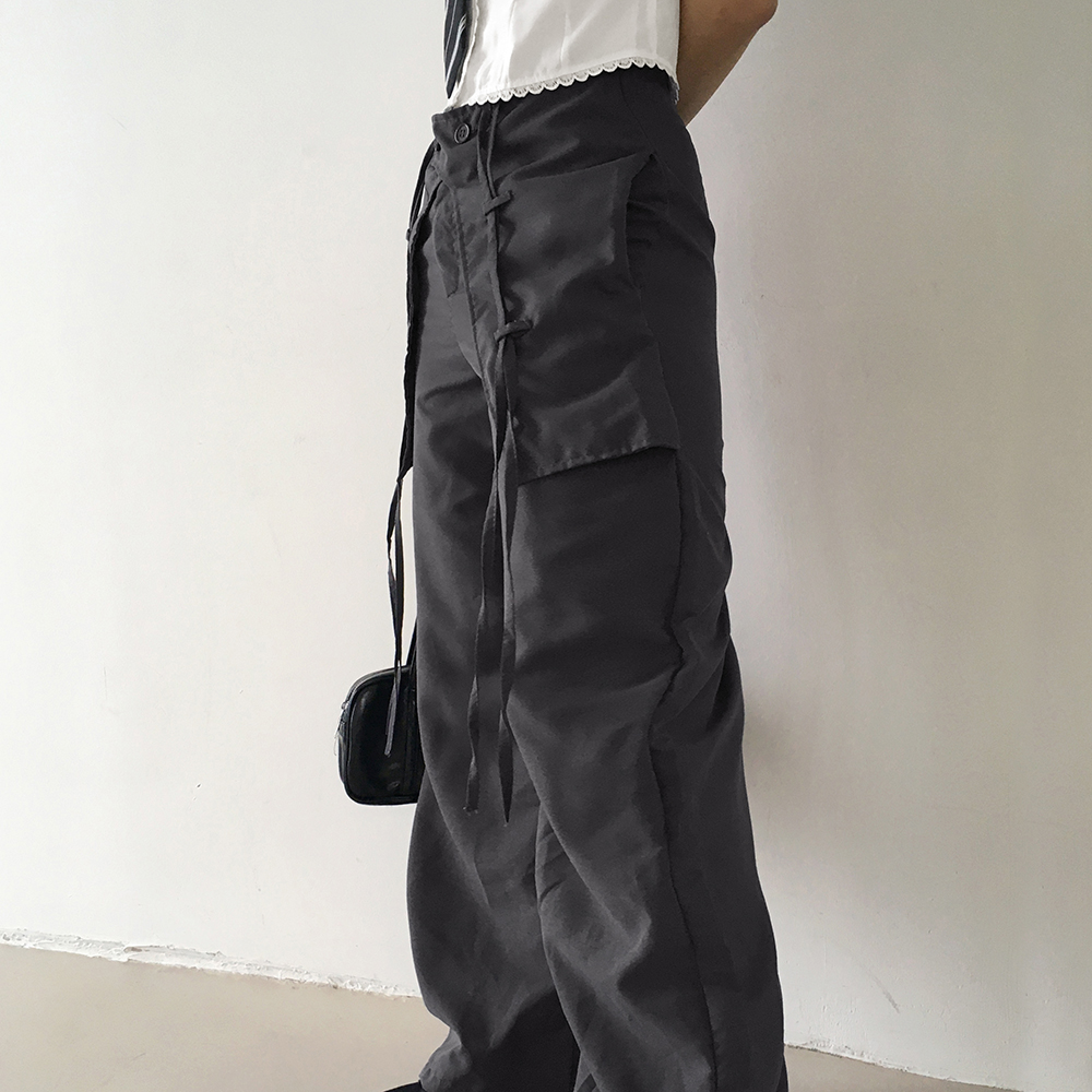 GRANCY ボタンレイヤードデザインナイロンパンツ グレー GRANCY