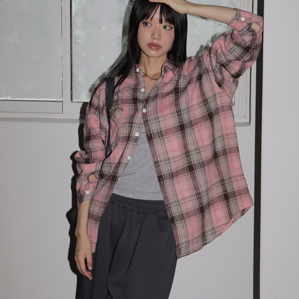 Katie ピンク チェック 半袖シャツ ブラウス Katie ピンク チェック