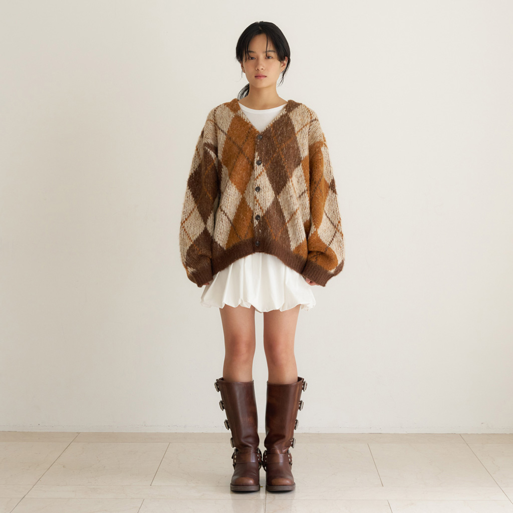 ORIGINAL) アーガイルアルパカニットカーディガン (brown