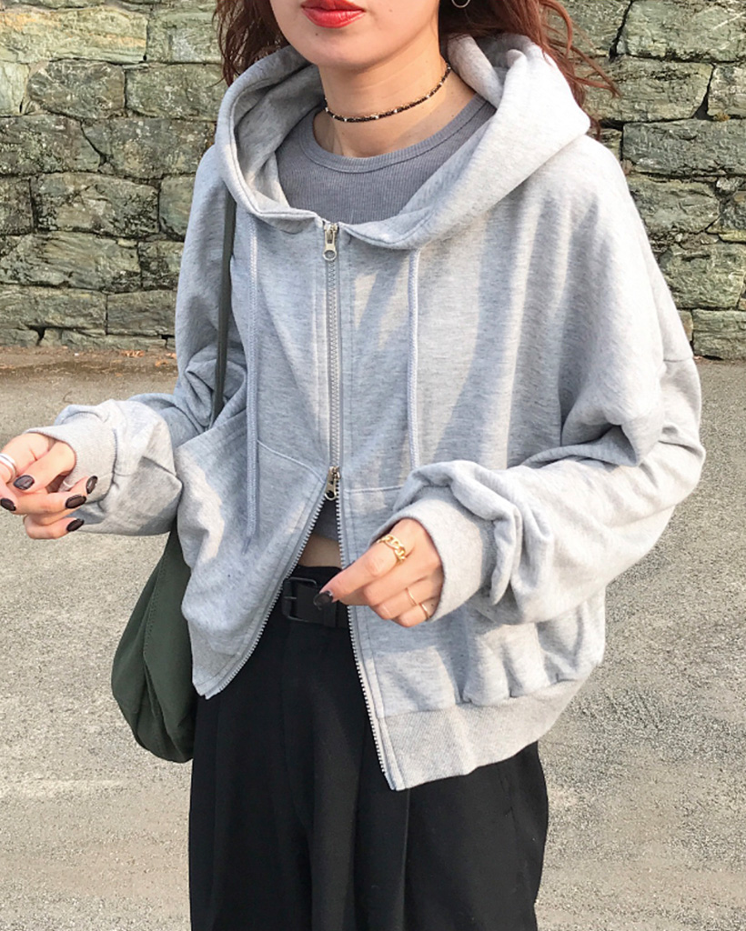 クロップド丈フードジップアップパーカー | ファッション通販サイト NUGU