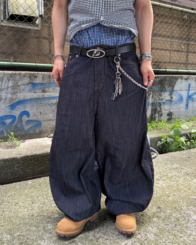 バックシンチバルーンサマーリジッドデニムパンツ | ファッション通販