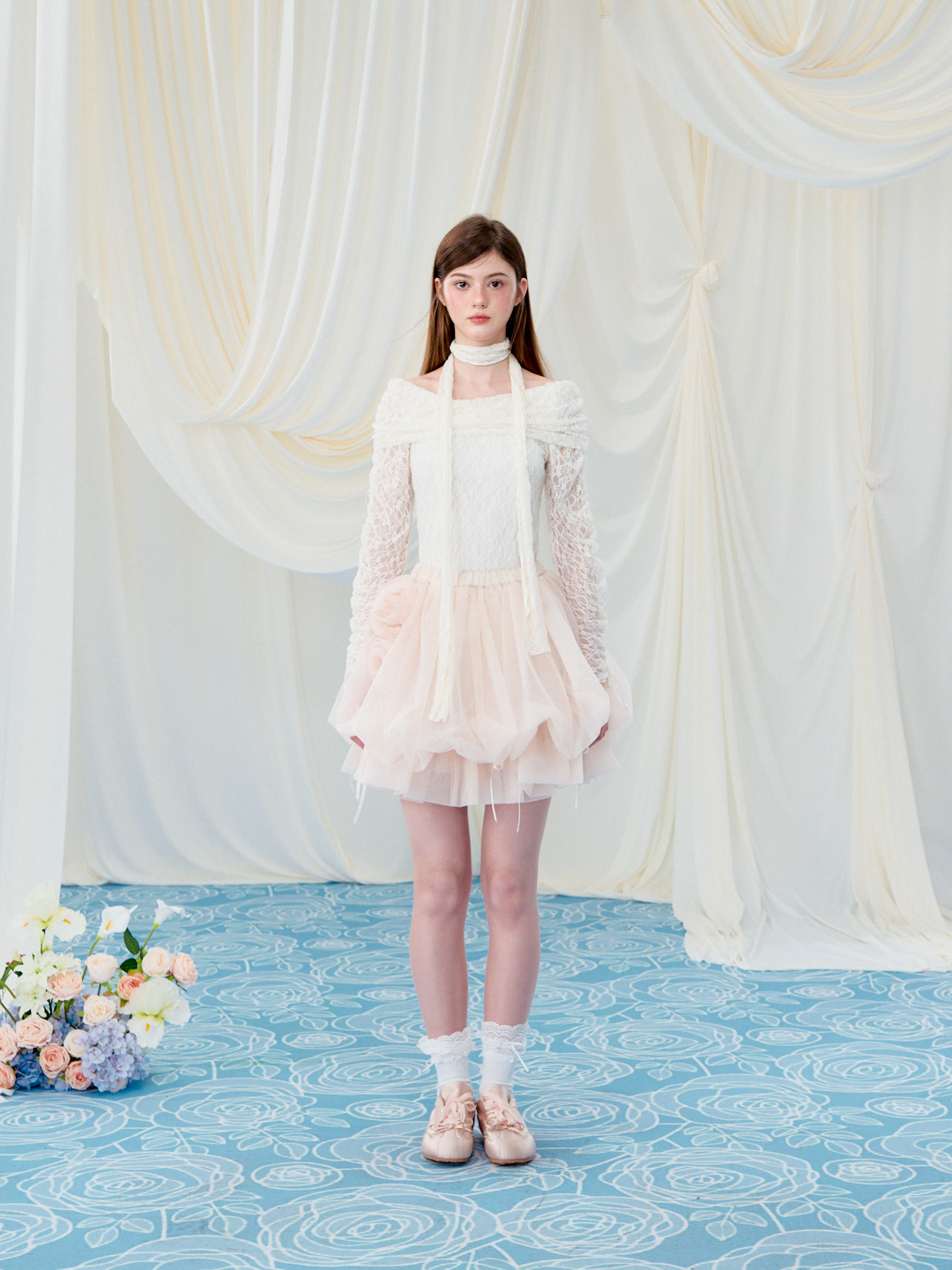 Rose motif ribbon tulle skirt(mini) | ファッション通販サイト NUGU