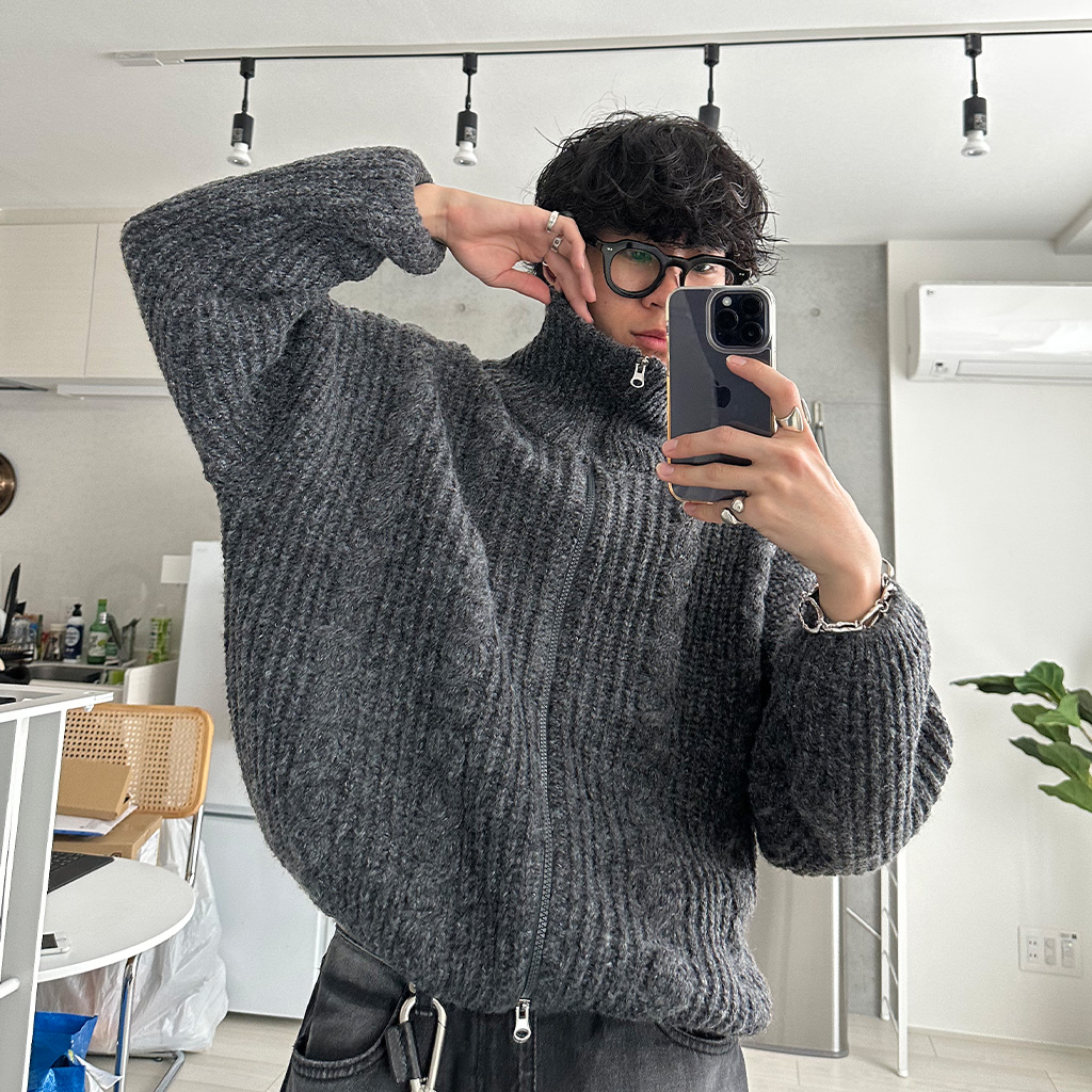 ユニセックス）ハイネックジップニットジャケット | ファッション通販