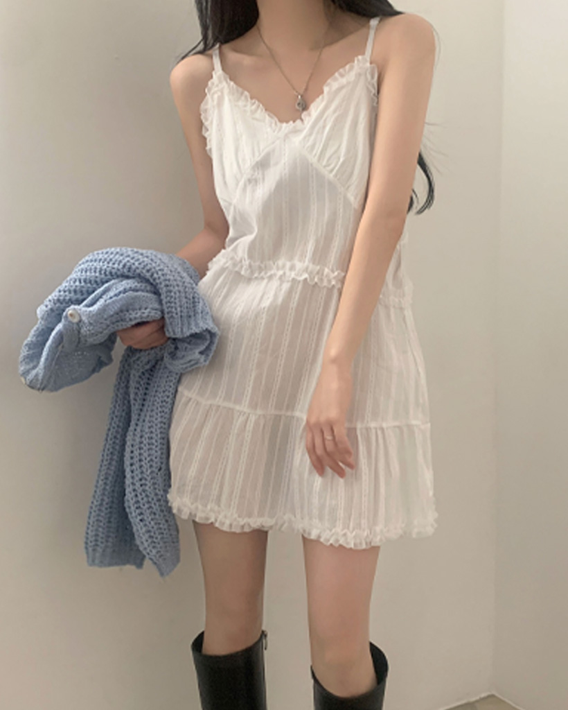 レースキャミソールフリルシフォンチュニック-2color | ファッション