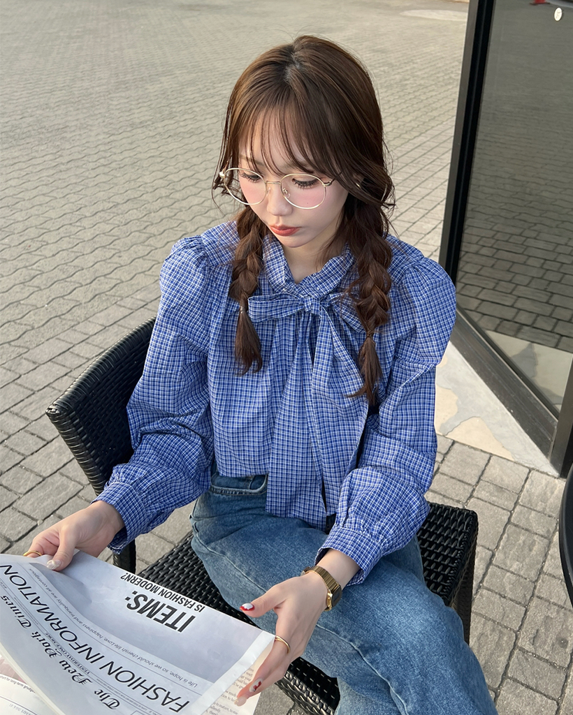 リボンセットチェックブラウス | ファッション通販サイト NUGU