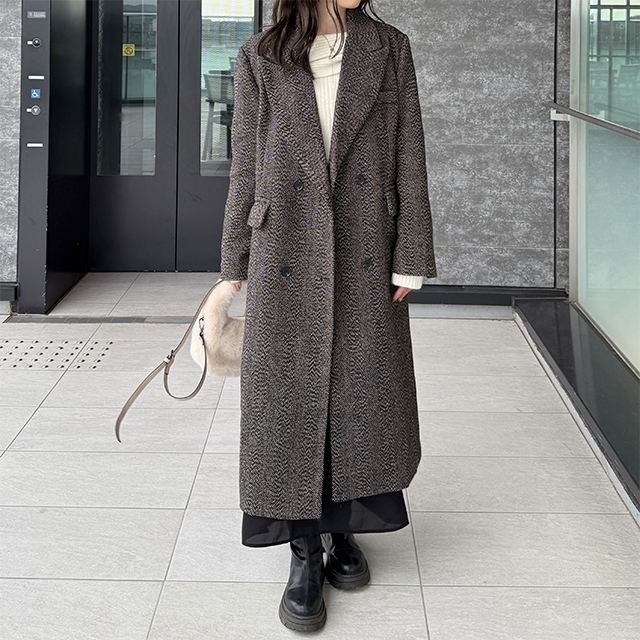 ヘリンボーンロングコート | ファッション通販サイト NUGU