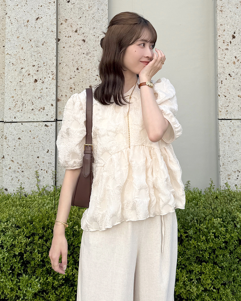 リンクルペプラム半袖ブラウス | ファッション通販サイト NUGU