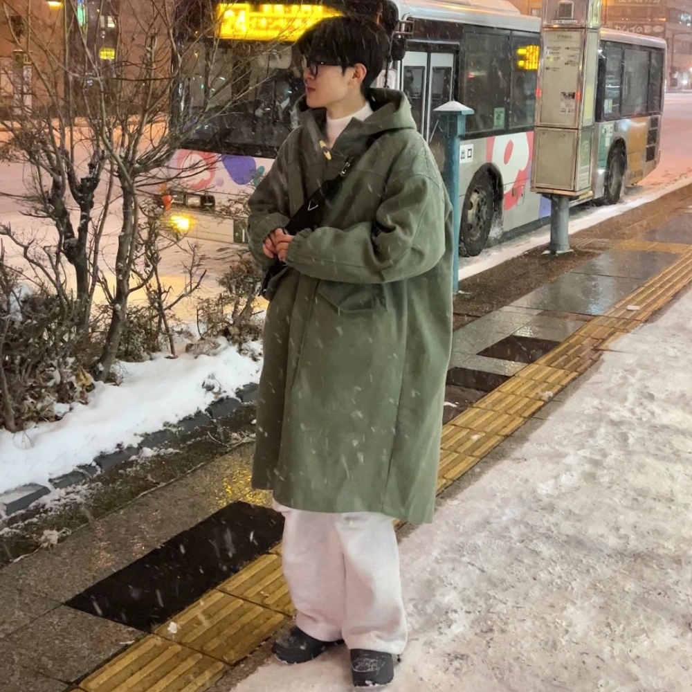 オーバーサイズロングフード付きダッフルコート | ファッション通販