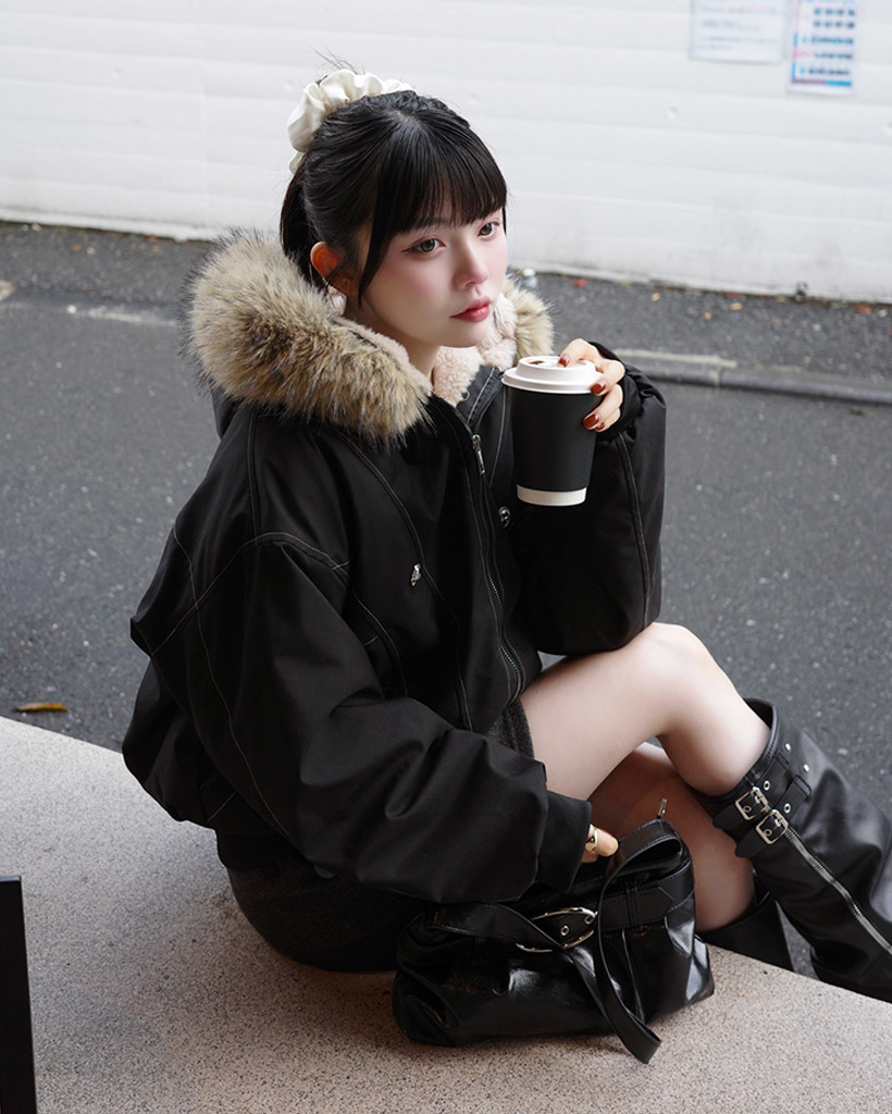 オーバーフィットファーフードジャンパー | ファッション通販サイト NUGU