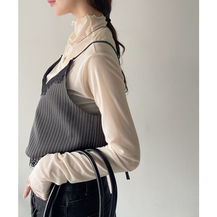 レースデザイン ストライプ キャミソール[品番：ORGW0009028]｜Ada