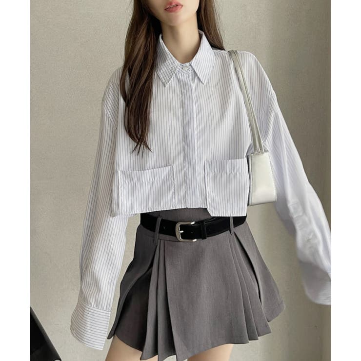 ポケット レイヤード デザイン クロップド シャツ[品番：ORGW0009295