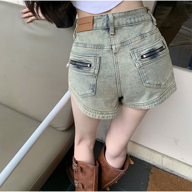 デニムショートパンツ セクシー デニムZIPポケットショートパンツ[品番
