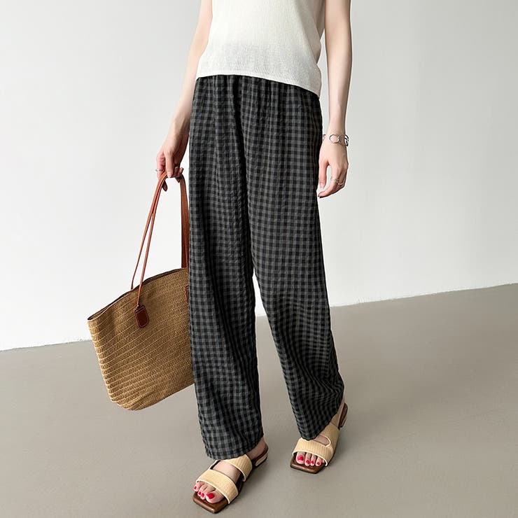 ギンガムチェックパンツ ルームウェア リラックスパンツ[品番
