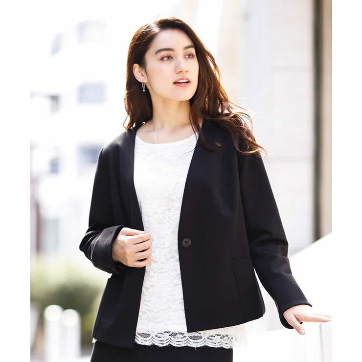 大きいサイズ/スカートスーツ】ノーカラージャケット[品番