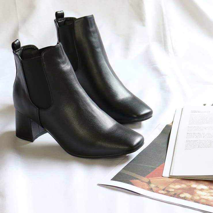 6cmチャンキーヒールスクエアトゥサイドゴアブーツ ☆9021[品番