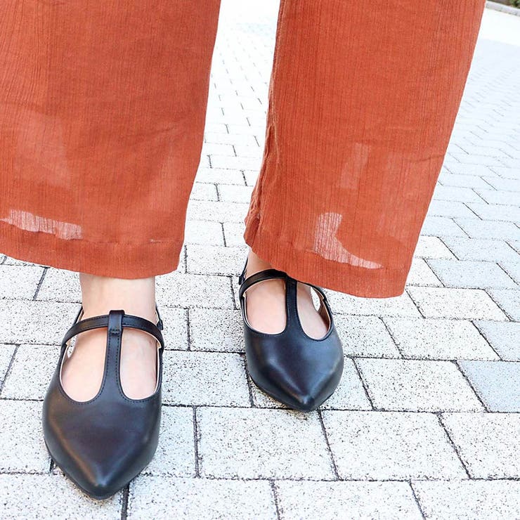 ポインテッドトゥ Tストラップミュールパンプス ☆1159[品番