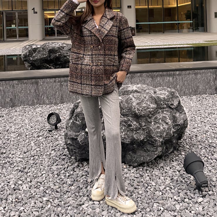 チェック柄ショートコート オーバーサイズ グレンチェック[品番