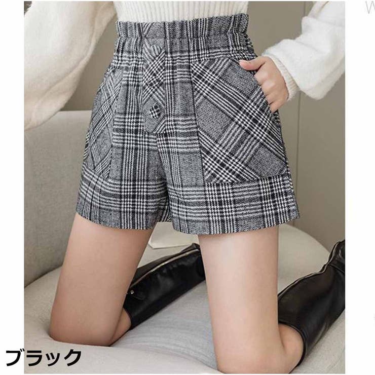チェックショートパンツ ボタンショートパンツ ツイード ショーパン