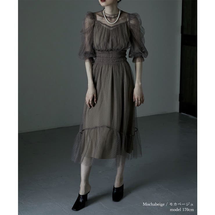 etoll エトル ドットチュールレイヤードドレス[品番：FT000007217