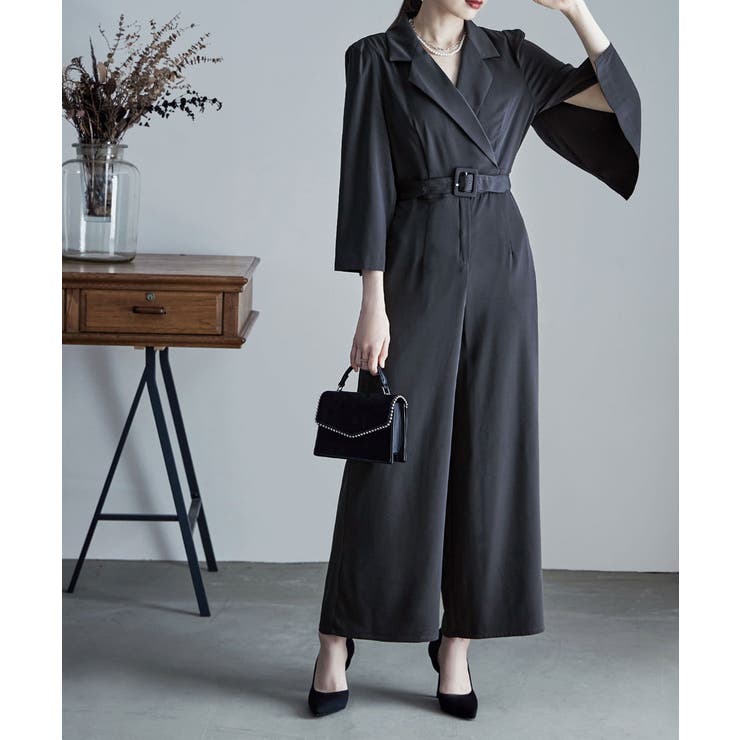 etoll エトル スリットスリーブオールインワンパンツドレス[品番