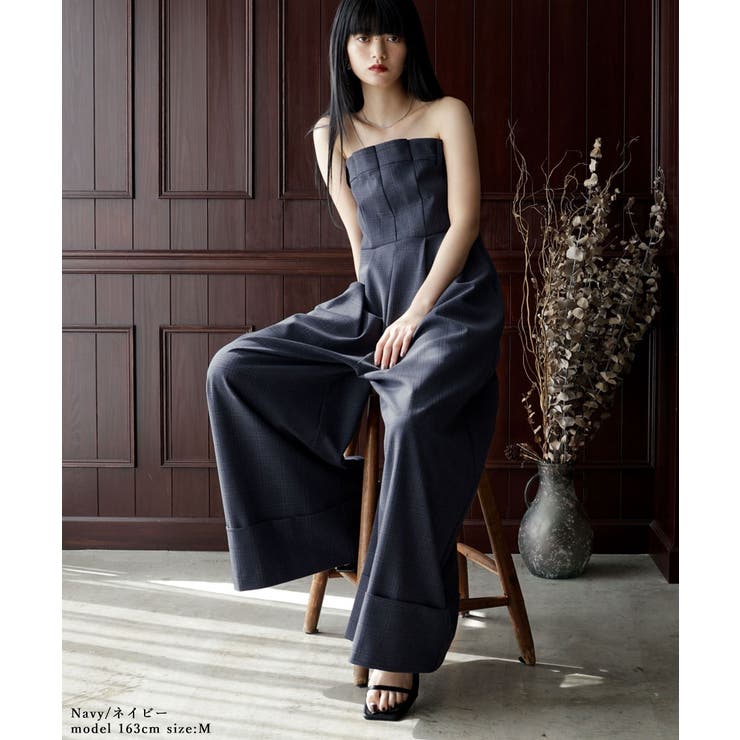 etoll エトル チェック柄ベアトップパンツドレス[品番：FT000010794