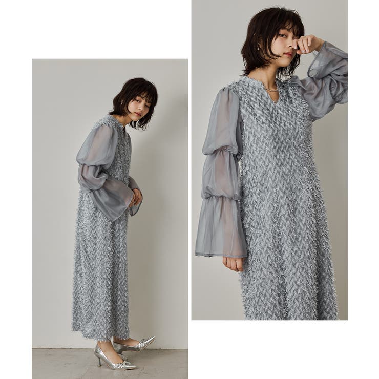 niana ニアナ デザインスリーブシャギードレス[品番：FT000009958